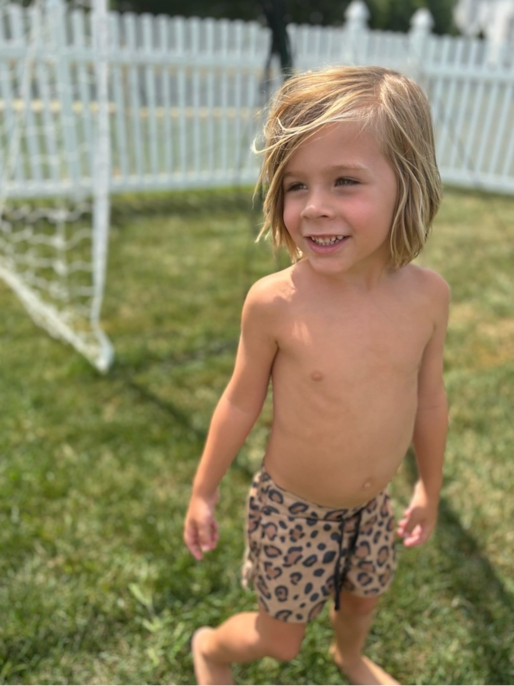 Leopard Print Boys Swim Trunks - Tan & Black